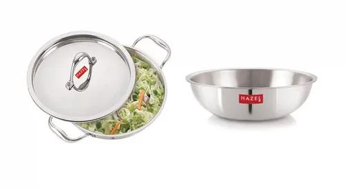 HAZEL Triply Stainless Steel Induction Bottom Tasra and Kadhai with Steel Lid, 3 Litre