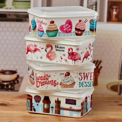 Kookee Plastic Airtight Food Storage Container with Lid for Kitchen, Set of 4, Used for storing all Foods, Fruits, Snacks, Salad, Dry Fruits - Rectangle, Set of 4 (10942)