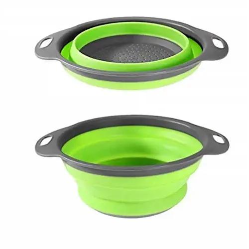 Kookee Collapsible Silicone and Plastic Strainer, Bowl (Set of 2) Easy Folding, Stackable, Space-Saving Design to Kitchen for Draining Pasta, Fruits or Vegetable (5467)