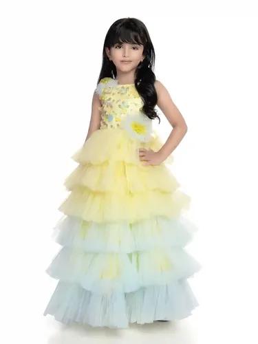 Betty Lemon Colored Net Fabric Stitched Gown - 9-10 Yrs