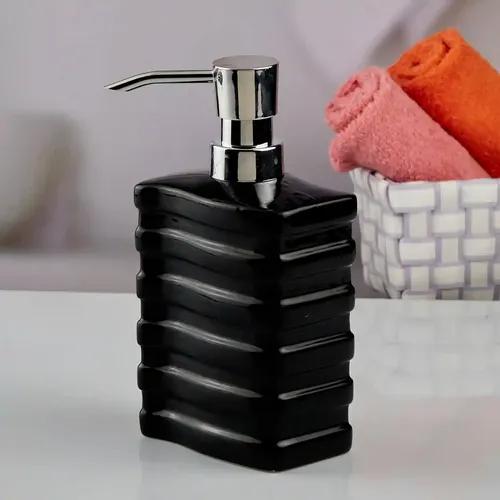 Kookee Ceramic Soap Dispenser for Bathroom hand wash, refillable pump bottle for Kitchen hand wash basin, Set of 1, Black (10612)