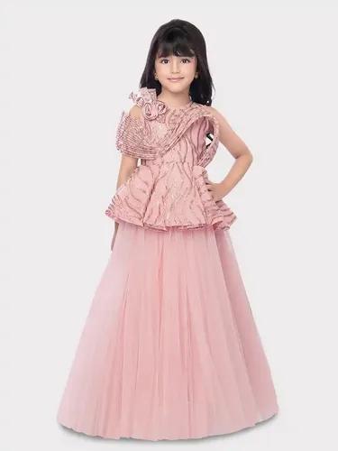 Betty Pink Colored Net Fabric Stitched Gown - 7-8 Yrs