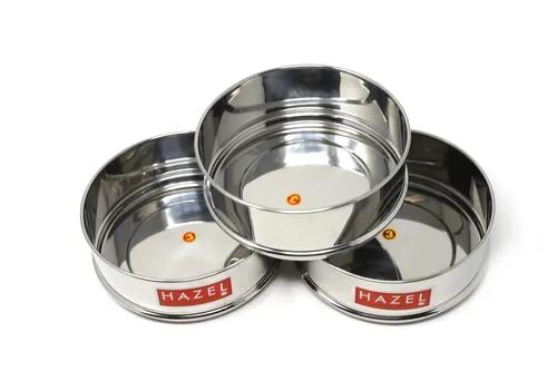 HAZEL Alfa Stainless Steel Stackable Separator Dabba For 8 Ltr Pressure Cooker - 16.5 Cm, Silver , Set Of 3, 8 Liter