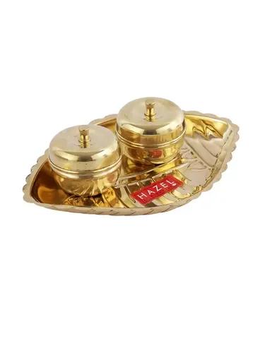 HAZEL Shank Karma Brass Puja Pooja Aarti Golden Thali, Golden