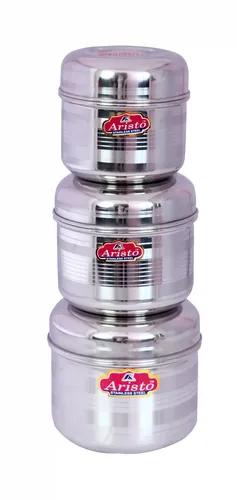 Aristo Stainless Steel Storage Containers (550-875ml, Silver) - 3 Pieces