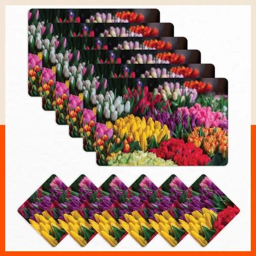 Polypropylene Table Mats & Coasters for Dining Table at Home (Florista - Set of 6)