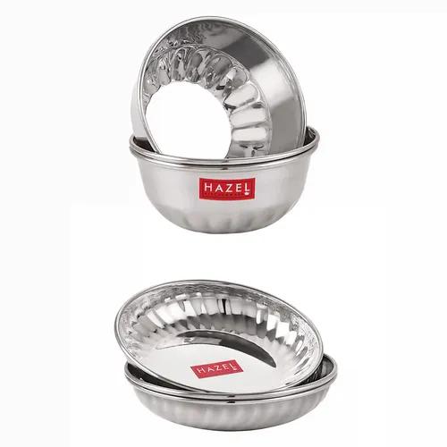 HAZEL Dessert Bowl (Stainless Steel (Plate & Bowl), Set of 6 (3pcs Bowl : 220 ML, 3pcs Plate : 200 ML))