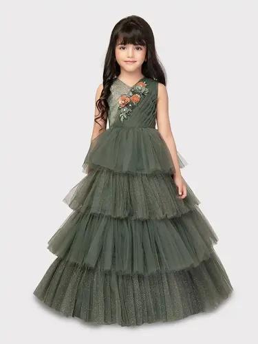 Betty Beetle Colored Net Fabric Stitched Gown - 11-12 Yrs