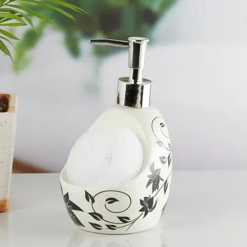 Kookee Ceramic Soap Dispenser for Bathroom handwash, refillable pump bottle for Kitchen hand wash basin, Set of 1 - White (10300)