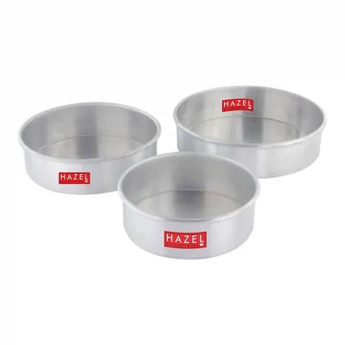 HAZEL Round Cake Mould Tin I Cake Tray for Microwave and Cooker Set of 3, 6”, 7”, 8” Inch | Food Grade Aluminium for a Great Cake Baking Experience | Baking Tray Aluminium