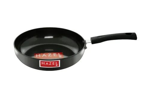 HAZEL 3 mm Hard Anodised Frying Pan Aluminium Anodized Fry Pan Induction Base, 2200 ml, 23.5 cm, Black