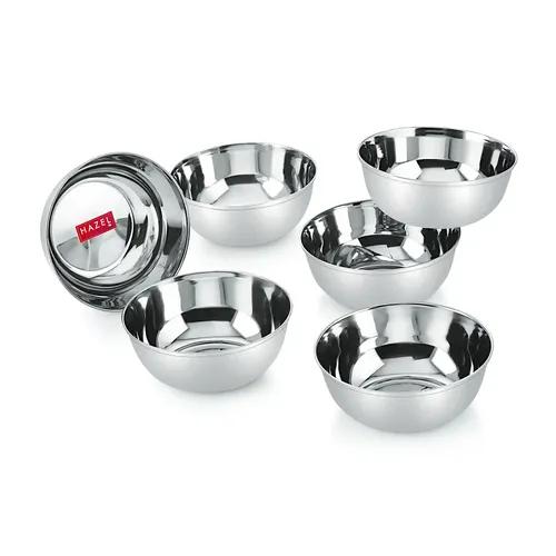 HAZEL Stainless Steel Bowl | Stainless Steel Katori Set of 6, 300 ml Each | Kitchen Accessories Items | Katori Bowl for Serving with Glossy Finish