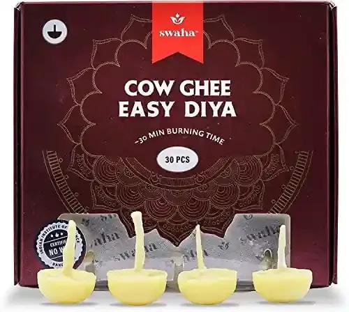 Swaha Wax Free Cow Ghee Diya Batti (30 Pcs) - Pack of 1