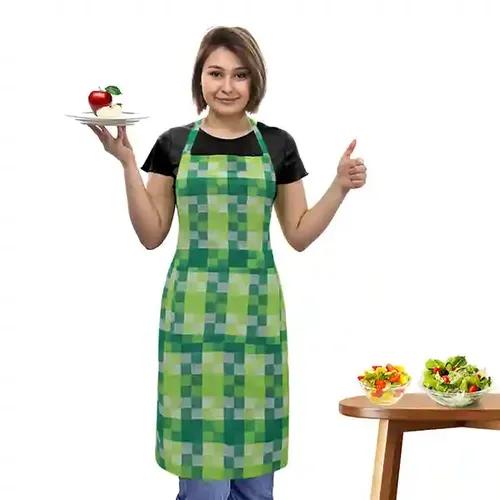 Oasis Green Checked Drill Cotton Kitchen Apron |Free Size | Comfortable To Wear With Center Pocket |Pack Of 1