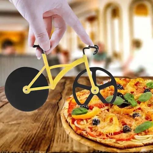 Kookee Pizza Cutter and Slicer for Kitchen and Py, Bicycle with display stand and Non-Stick Dual Stainless Steel Wheels (Yellow)