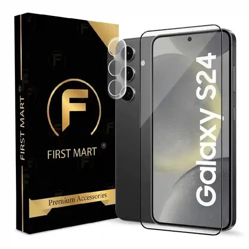 FIRST MART Tempered Glass and Camera Lens for Samsung Galaxy S24 5G with Edge to Edge Screen Coverage and Easy Installation | Black