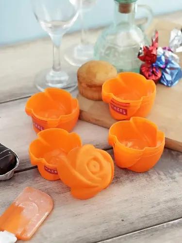 HAZEL Silicone Rose Shape Muffin Mould, 6 Pcs, Orange