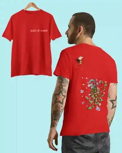 Bloom in Blast Tee for Men: Explosive Style with a Floral Twist | 100% Premium Bio Wash Cotton T-Shirts - S  (Red)