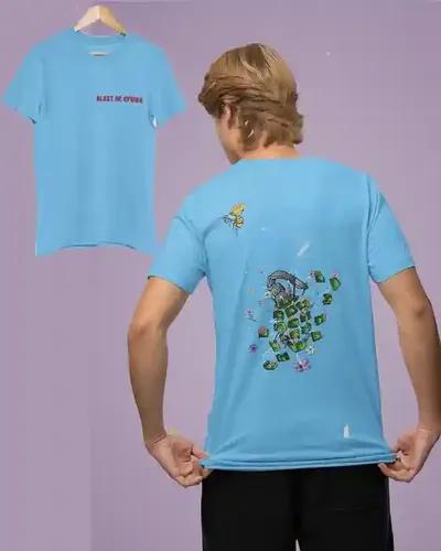 Bloom in Blast Tee for Men: Explosive Style with a Floral Twist | 100% Premium Bio Wash Cotton T-Shirts - S  (Light Blue)