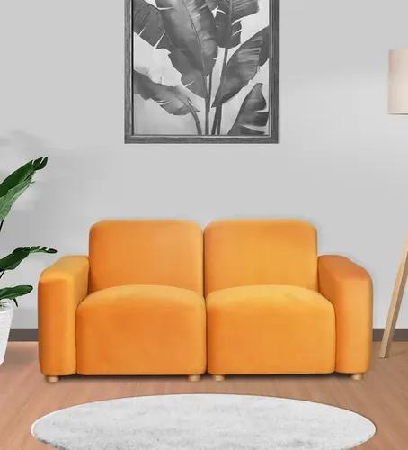 Pine Wood Polyester Fabric 2-Seater Sofa in Orange