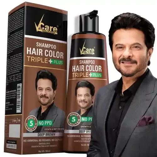 VCare Hair Colour Shampoo for Men and Women, 180ml, Dark Brown | No Ammonia | Long Lasting Hair Color | 100% Grey Coverage | Easy To Use Hair Colour At Home