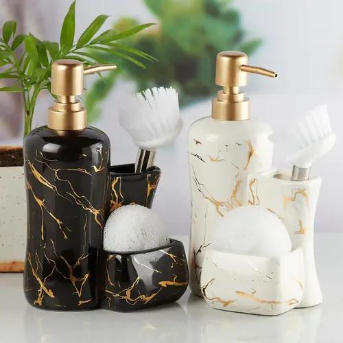 Kookee Ceramic Soap Dispenser for Bathroom handwash, refillable pump bottle for Kitchen hand wash basin, Set of 2 - Multicolor (10338)