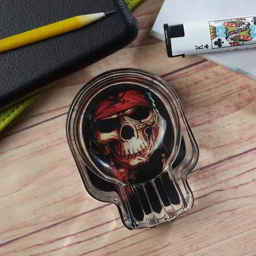 Kookee Glass Ashtray for Outdoor Indoor Transparent Modern Home Decor Tabletop Ashtray for Smokers, Bandana Skull (Diameter: 6 cm)