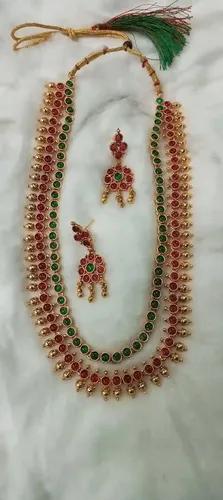 Real Kemp Stone Choker Necklace Set for Women - Red Green