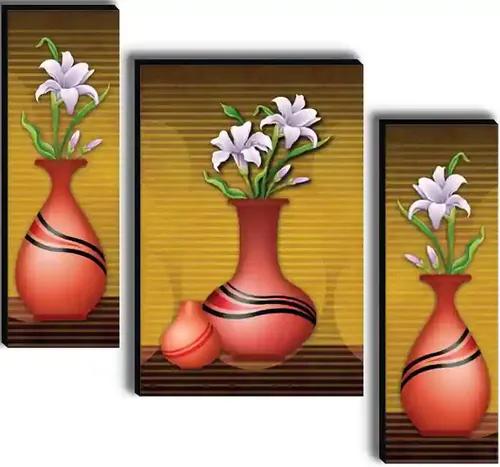 Framed Flower Vase Wall Painting for Home Decor - Pattern 199