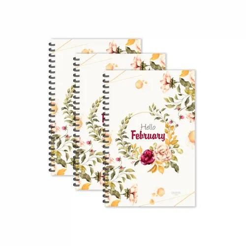 Floral Hello February Month Designer Ruled Diaries - Pack Of 3