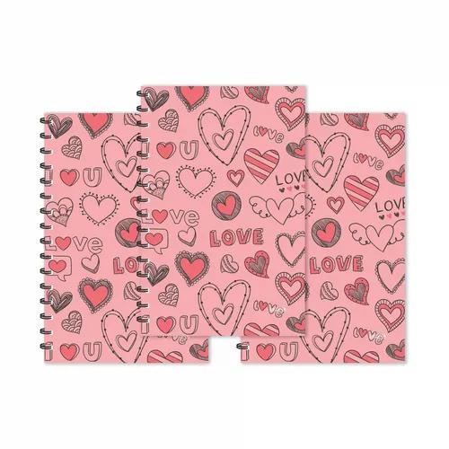 Baby Pink Love With Hearts Designer Ruled Diaries - Pack Of 3