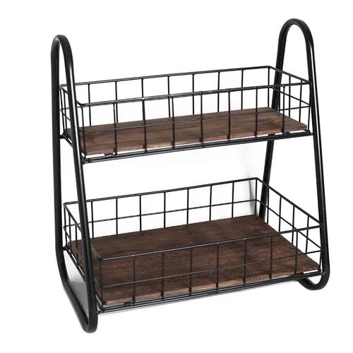 Craftykart Wrought Iron Double-Layer Kitchen Shelf - Black