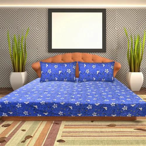 Microfiber 144 TC Bed Sheet Double Bed with 2 Pillow Covers 220 cm x 244 cm, (Dark Blue)