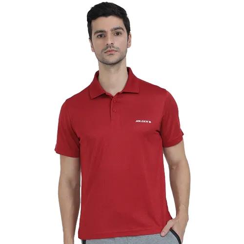 Men's Collar Neck Quick Dry Breathable Gym T-Shirt - Maroon (Small)