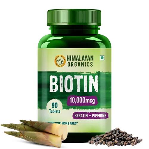 Himalayan Organics Biotin 10,000 Mcg with Keratin + Piperine Supplement For Healthy Hair, Skin & Nails - 90 Veg Tablets